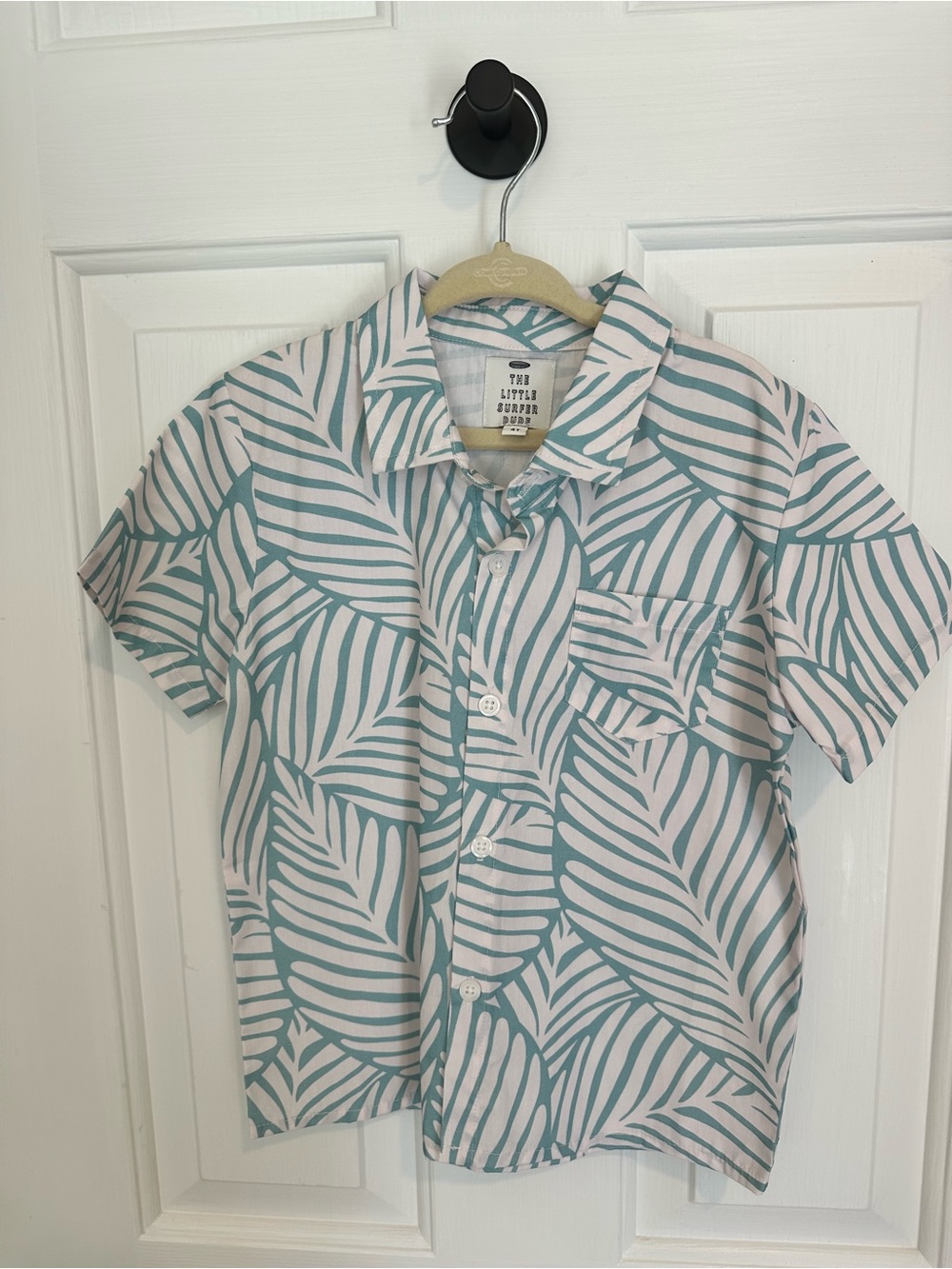 Boys Teal Palm-Print Button Down Shirt